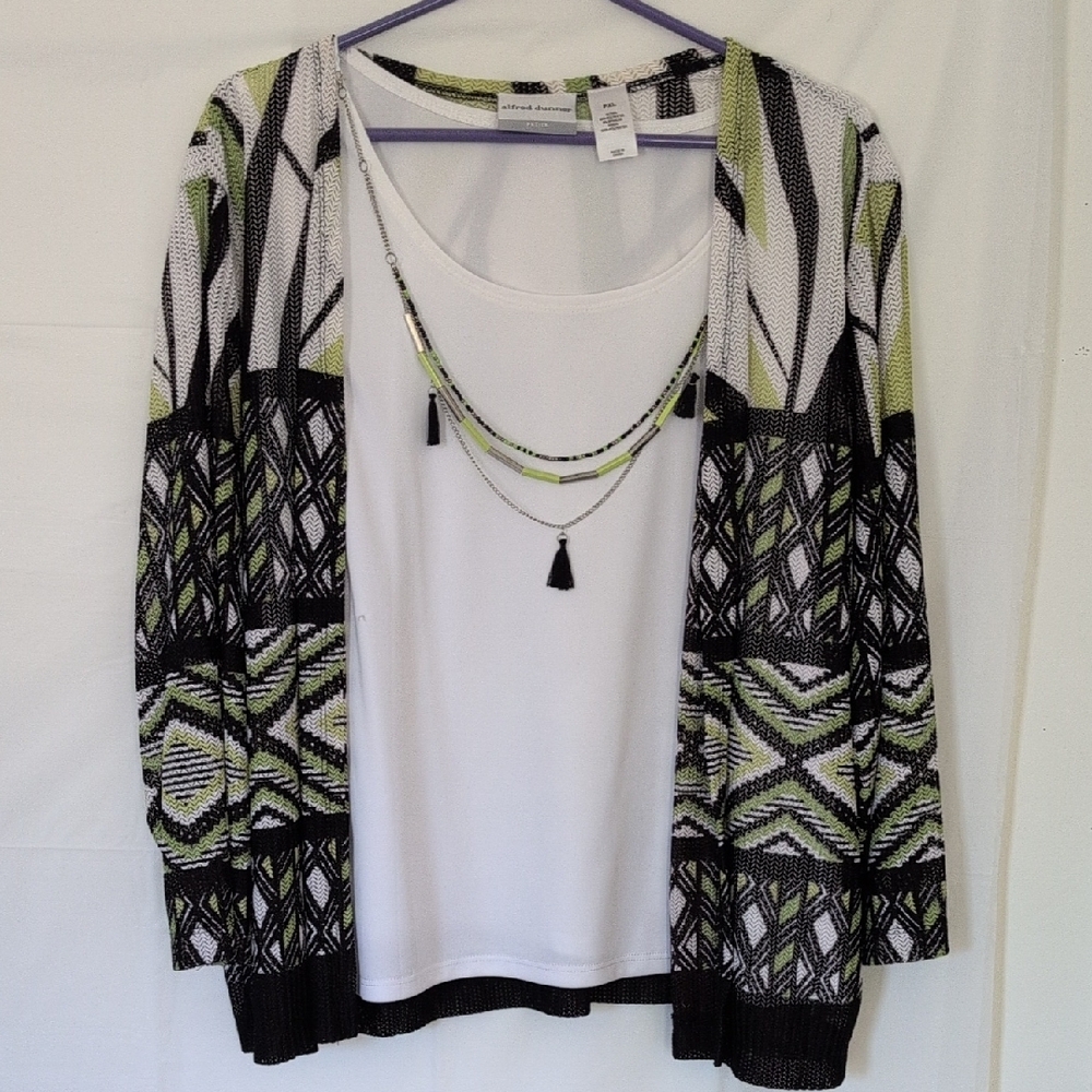 Alfred Dunner 3 Piece Geometric Patterned Sweater - Black, Green, White
